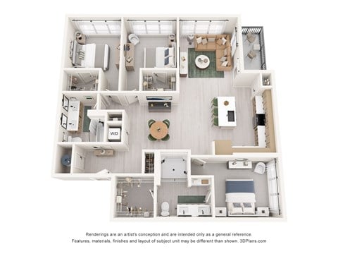 Floor plan for 3 beds, 2 baths, 1510 sqft
